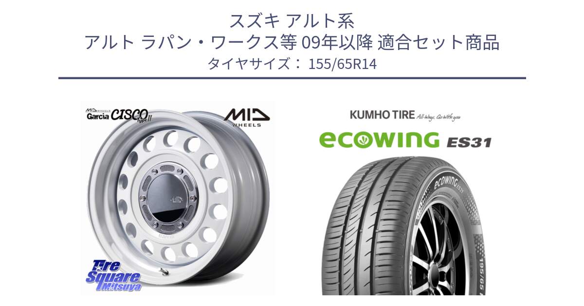 スズキ アルト系 アルト ラパン・ワークス等 09年以降 用セット商品です。MID GARCIA CISCO Type2 ホイール 14インチ と ecoWING ES31 エコウィング サマータイヤ 155/65R14 の組合せ商品です。