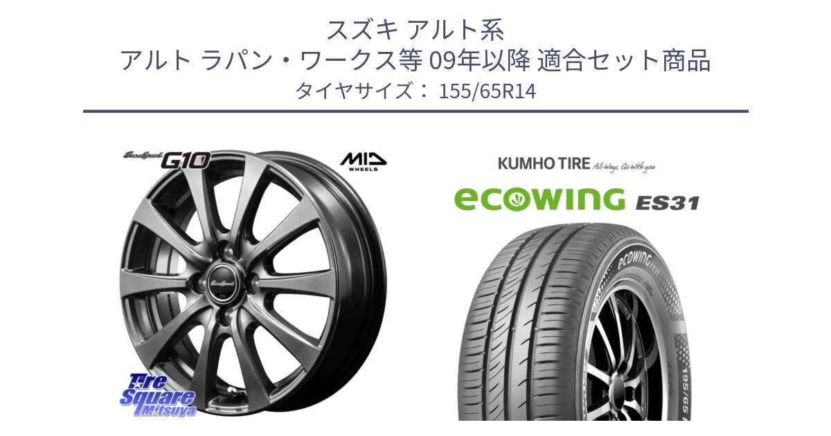 スズキ アルト系 アルト ラパン・ワークス等 09年以降 用セット商品です。MID EuroSpeed G10 在庫● ホイール 14インチ と ecoWING ES31 エコウィング サマータイヤ 155/65R14 の組合せ商品です。