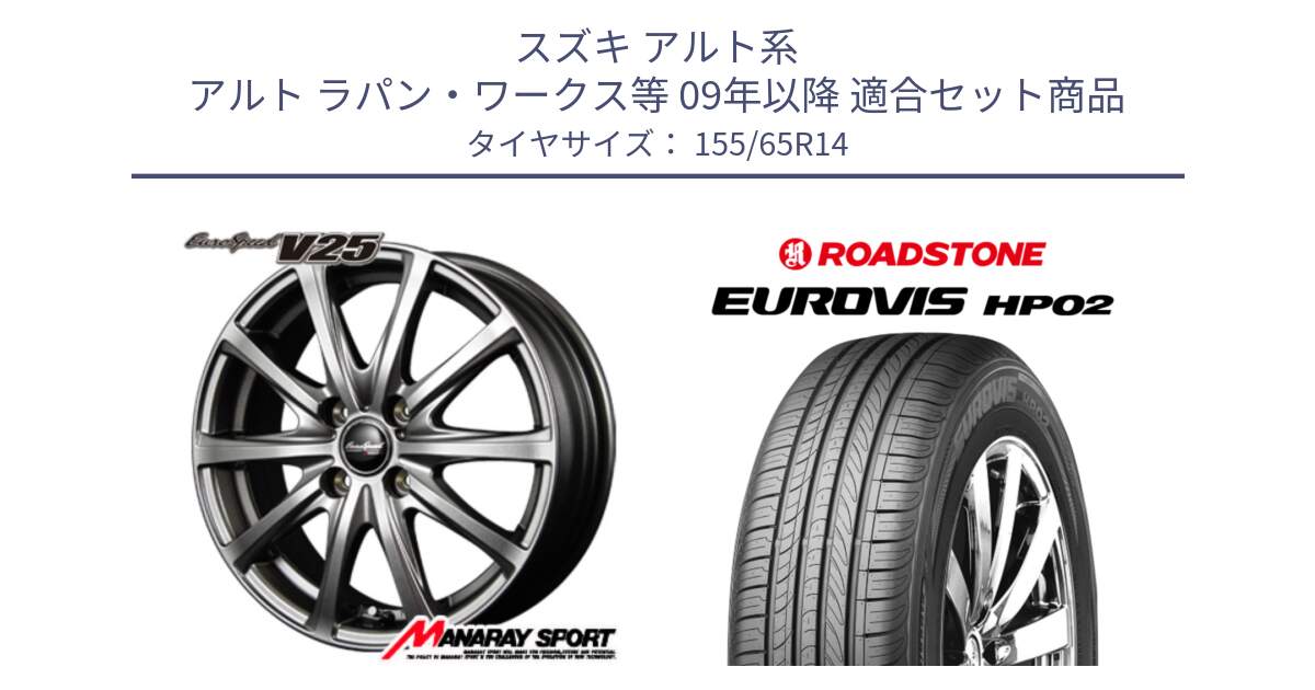スズキ アルト系 アルト ラパン・ワークス等 09年以降 用セット商品です。MID EuroSpeed ユーロスピード V25 ホイール 14インチ と ロードストーン EUROVIS HP02 サマータイヤ 155/65R14 の組合せ商品です。