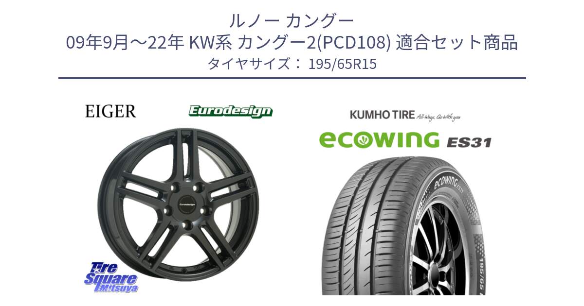 ルノー カングー 09年9月～22年 KW系 カングー2(PCD108) 用セット商品です。Eurodesign EIGER ホイール 15インチ と ecoWING ES31 エコウィング サマータイヤ 195/65R15 の組合せ商品です。