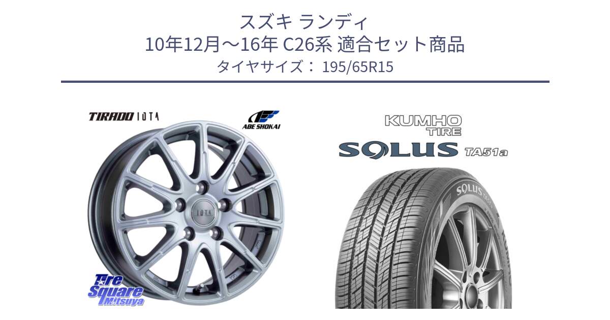 スズキ ランディ 10年12月～16年 C26系 用セット商品です。TIRADO IOTA イオタ ホイール 15インチ と SOLUS TA51a サマータイヤ 195/65R15 の組合せ商品です。