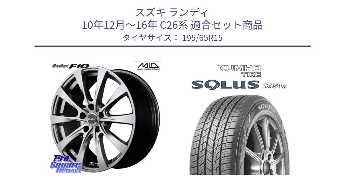 スズキ ランディ 10年12月～16年 C26系 用セット商品です。MID EuroSpeed F10 ホイール 4本 15インチ と SOLUS TA51a サマータイヤ 195/65R15 の組合せ商品です。
