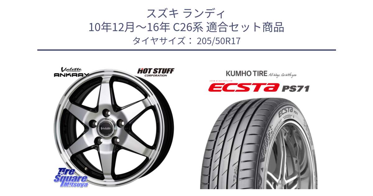 スズキ ランディ 10年12月～16年 C26系 用セット商品です。Valette ANKRAY アンクレイ ホイール 17インチ と ECSTA PS71 エクスタ サマータイヤ 205/50R17 の組合せ商品です。