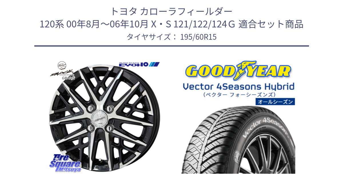 トヨタ カローラフィールダー 120系 00年8月～06年10月 X・S 121/122/124Ｇ 用セット商品です。SMACK GRAIVE スマック グレイヴ ホイール 15インチ と ベクター Vector 4Seasons Hybrid オールシーズンタイヤ 195/60R15 の組合せ商品です。
