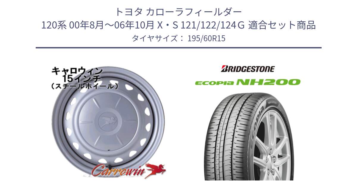 トヨタ カローラフィールダー 120系 00年8月～06年10月 X・S 121/122/124Ｇ 用セット商品です。キャロウィン PS-554N スチールホイール  15インチ と ECOPIA NH200 エコピア サマータイヤ 195/60R15 の組合せ商品です。