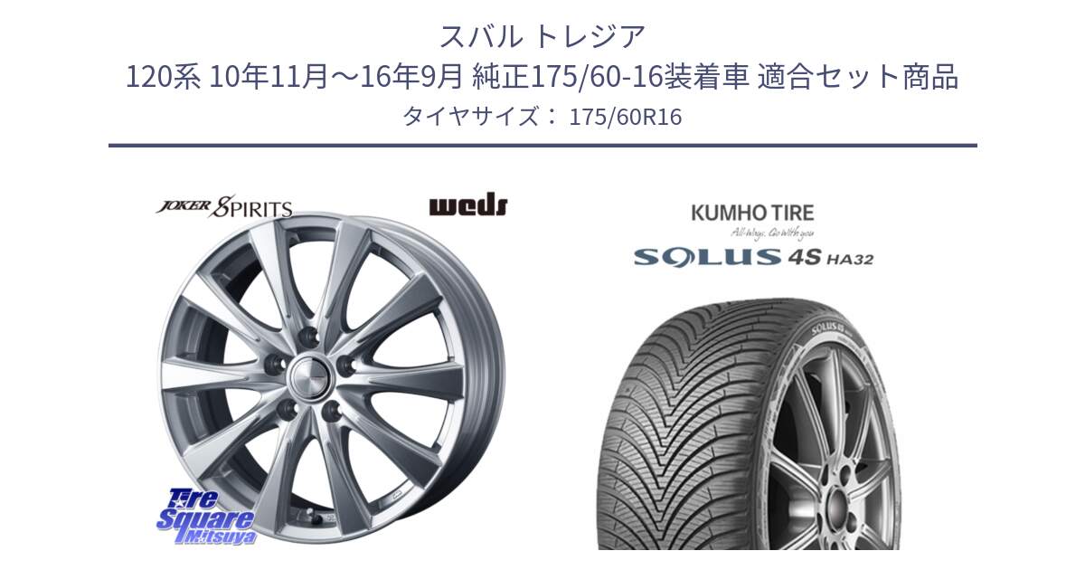 スバル トレジア 120系 10年11月～16年9月 純正175/60-16装着車 用セット商品です。ジョーカースピリッツ ホイール と SOLUS 4S HA32 ソルウス オールシーズンタイヤ 175/60R16 の組合せ商品です。