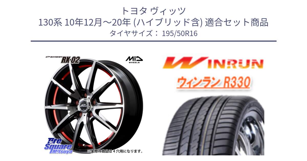 トヨタ ヴィッツ 130系 10年12月～20年 (ハイブリッド含) 用セット商品です。MID SCHNEIDER シュナイダー RX02 RED 16インチ と R330 サマータイヤ 195/50R16 の組合せ商品です。