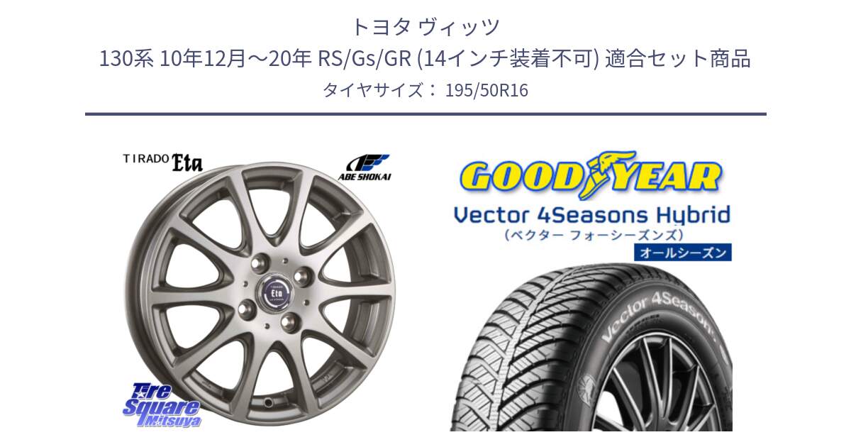 トヨタ ヴィッツ 130系 10年12月～20年 RS/Gs/GR (14インチ装着不可) 用セット商品です。ティラード イータ と ベクター Vector 4Seasons Hybrid オールシーズンタイヤ 195/50R16 の組合せ商品です。