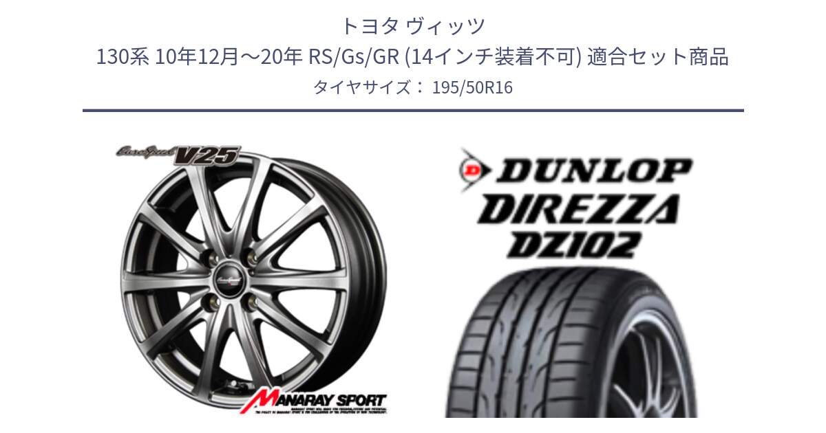 トヨタ ヴィッツ 130系 10年12月～20年 RS/Gs/GR (14インチ装着不可) 用セット商品です。MID EuroSpeed ユーロスピード V25 ホイール 16インチ と ダンロップ ディレッツァ DZ102 DIREZZA サマータイヤ 195/50R16 の組合せ商品です。