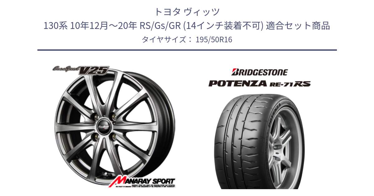 トヨタ ヴィッツ 130系 10年12月～20年 RS/Gs/GR (14インチ装着不可) 用セット商品です。MID EuroSpeed ユーロスピード V25 ホイール 16インチ と ポテンザ RE-71RS POTENZA 【国内正規品】 195/50R16 の組合せ商品です。