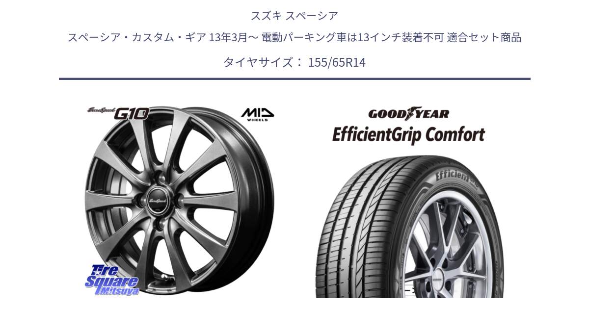 スズキ スペーシア スペーシア・カスタム・ギア 13年3月～ 電動パーキング車は13インチ装着不可 用セット商品です。MID EuroSpeed G10 在庫● ホイール 14インチ と EffcientGrip Comfort サマータイヤ 155/65R14 の組合せ商品です。
