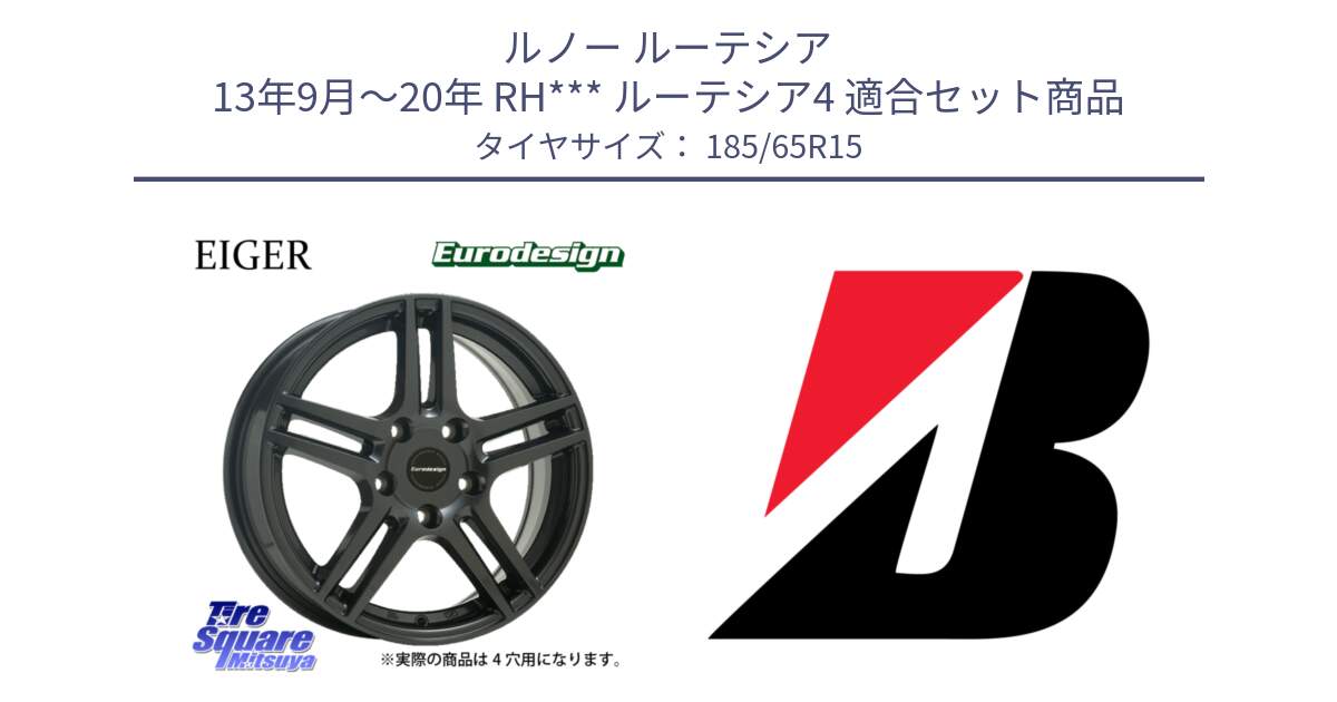 ルノー ルーテシア 13年9月～20年 RH*** ルーテシア4 用セット商品です。Eurodesign EIGER ホイール 15インチ と ECOPIA EP001S XL AO 新車装着 185/65R15 の組合せ商品です。