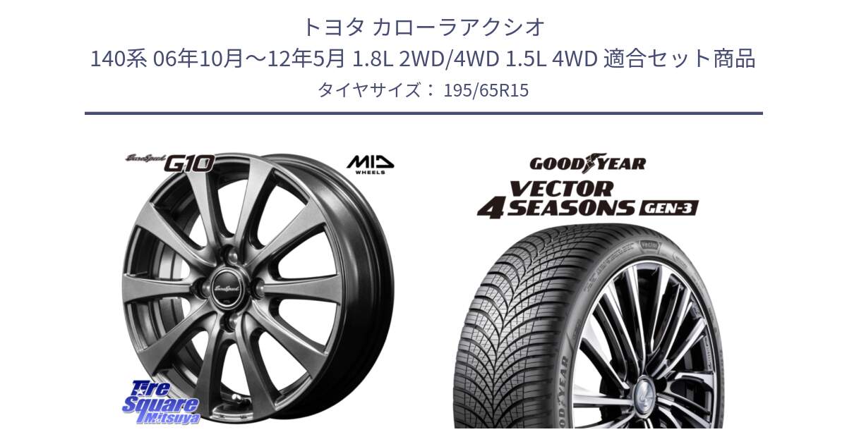 トヨタ カローラアクシオ 140系 06年10月～12年5月 1.8L 2WD/4WD 1.5L 4WD 用セット商品です。MID EuroSpeed G10 在庫● ホイール 15インチ と 24年製 XL Vector 4Seasons Gen-3 オールシーズン 並行 195/65R15 の組合せ商品です。