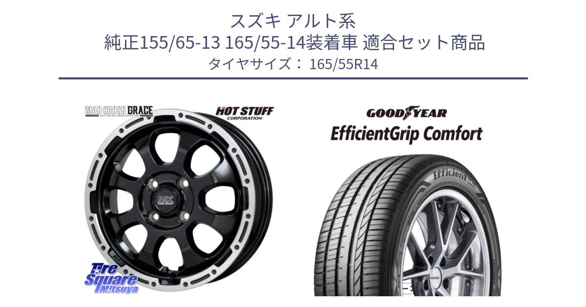 スズキ アルト系  純正155/65-13 165/55-14装着車 用セット商品です。マッドクロス GRACE グレイス BK 4H 在庫● ホイール 14インチ  ★サマーセール★ と EffcientGrip Comfort サマータイヤ 165/55R14 の組合せ商品です。