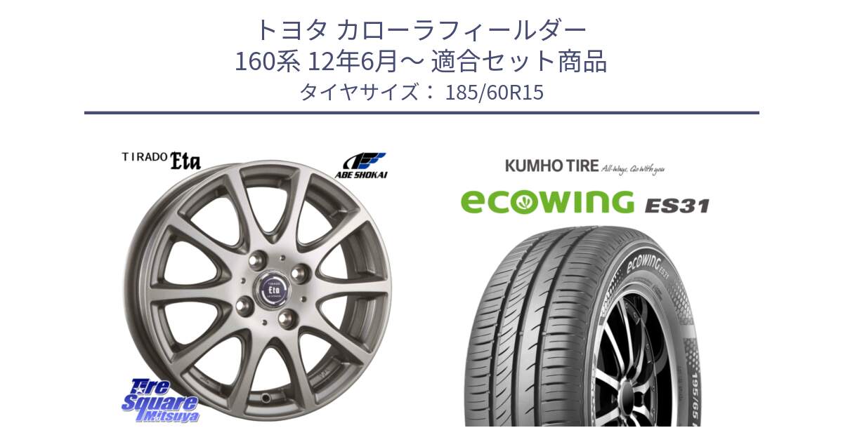 トヨタ カローラフィールダー 160系 12年6月～ 用セット商品です。ティラード イータ と ecoWING ES31 エコウィング サマータイヤ 185/60R15 の組合せ商品です。