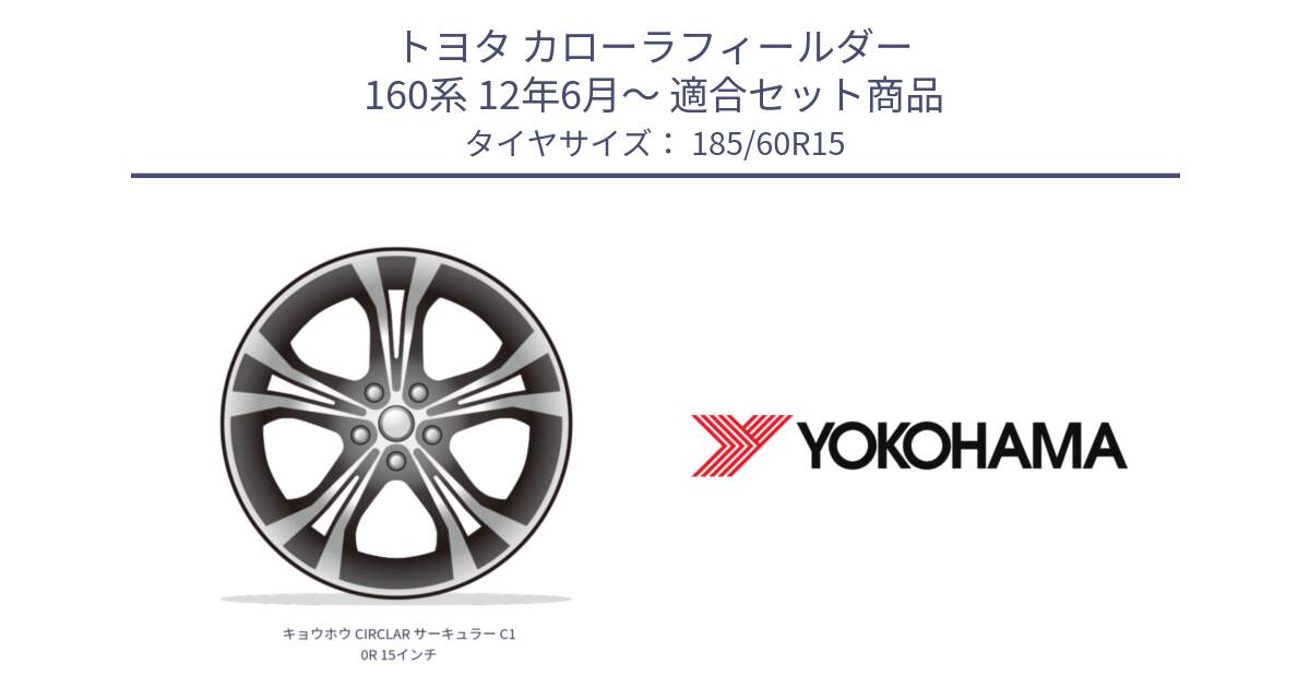 トヨタ カローラフィールダー 160系 12年6月～ 用セット商品です。キョウホウ CIRCLAR サーキュラー C10R 15インチ と R5894 ADVAN A053 ヨコハマ 185/60R15 の組合せ商品です。