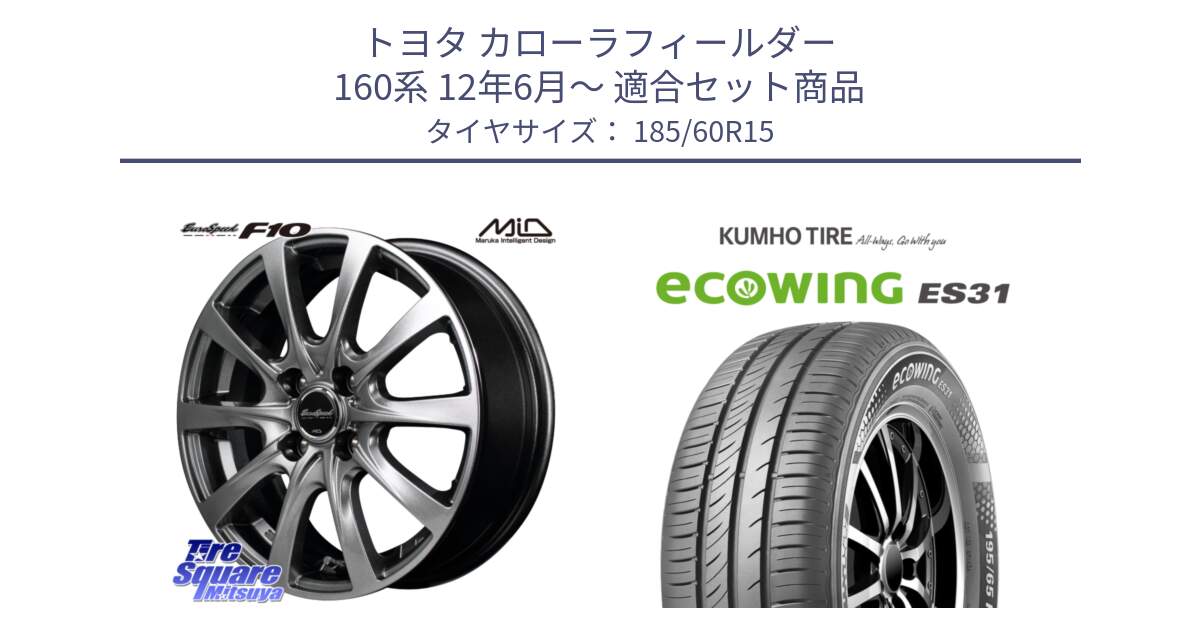 トヨタ カローラフィールダー 160系 12年6月～ 用セット商品です。MID EuroSpeed F10 ホイール 4本 15インチ と ecoWING ES31 エコウィング サマータイヤ 185/60R15 の組合せ商品です。