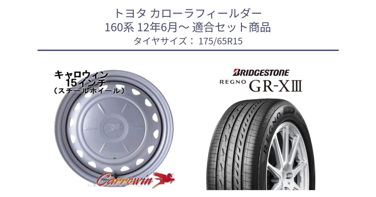 トヨタ カローラフィールダー 160系 12年6月～ 用セット商品です。キャロウィン PS-554N スチールホイール  15インチ と REGNO GR-X3 GRX3 GR-XIII レグノ  サマータイヤ 175/65R15 の組合せ商品です。
