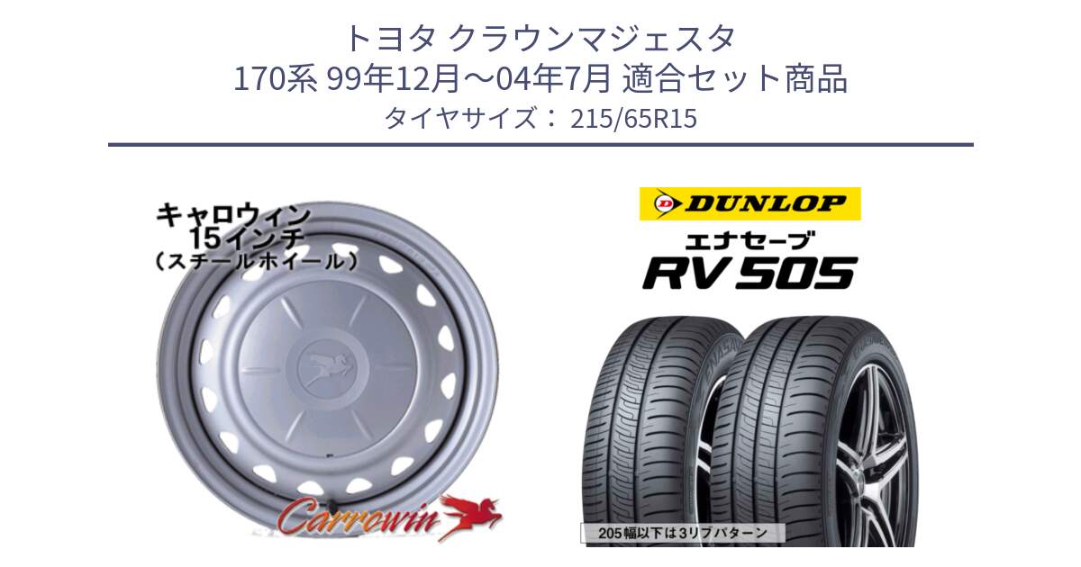 トヨタ クラウンマジェスタ 170系 99年12月～04年7月 用セット商品です。キャロウィン PS-602 スチールホイール  15インチ と ダンロップ エナセーブ RV 505 ミニバン サマータイヤ 215/65R15 の組合せ商品です。