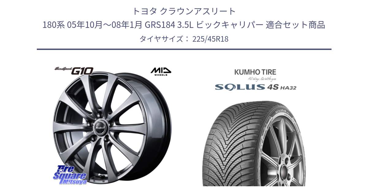 トヨタ クラウンアスリート 180系 05年10月～08年1月 GRS184 3.5L ビックキャリパー 用セット商品です。MID EuroSpeed G10 在庫● ホイール 18インチ と SOLUS 4S HA32 ソルウス オールシーズンタイヤ 225/45R18 の組合せ商品です。