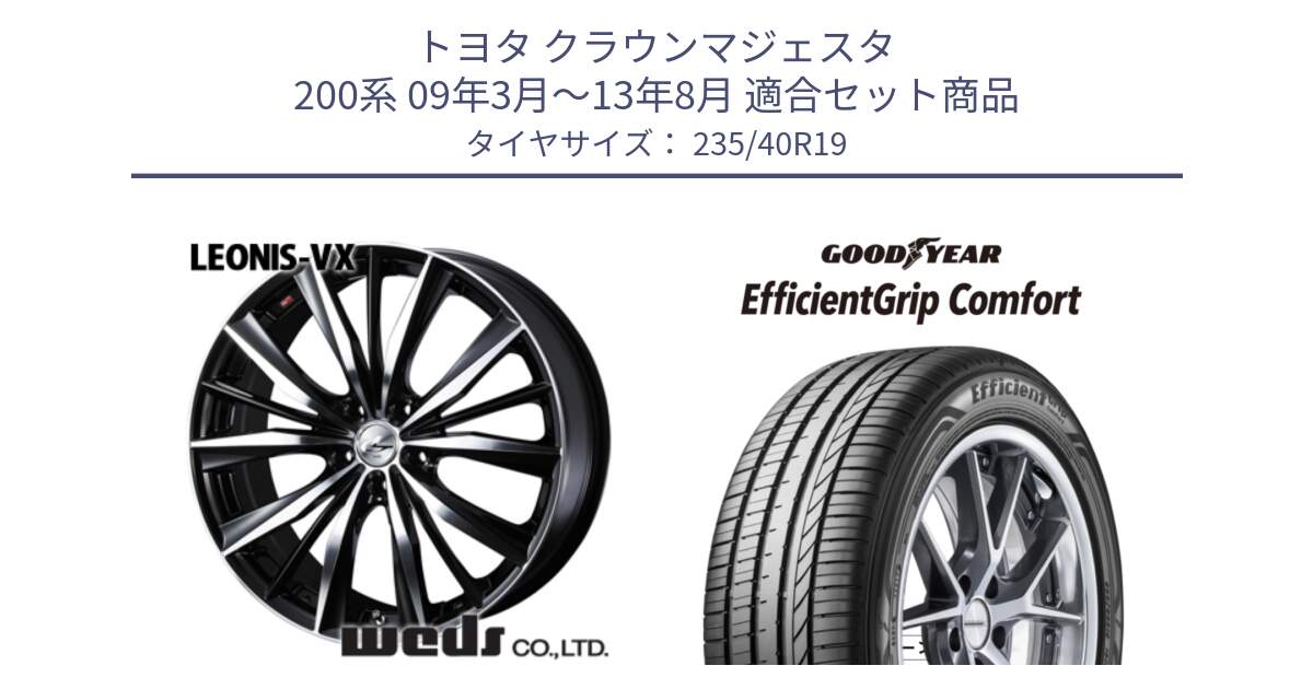 トヨタ クラウンマジェスタ 200系 09年3月～13年8月 用セット商品です。33286 レオニス VX ウェッズ Leonis BKMC ホイール 19インチ と EffcientGrip Comfort サマータイヤ 235/40R19 の組合せ商品です。