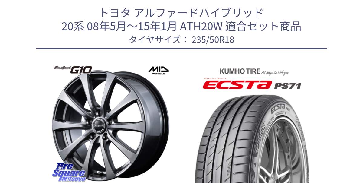 トヨタ アルファードハイブリッド 20系 08年5月～15年1月 ATH20W 用セット商品です。MID EuroSpeed G10 在庫● ホイール 18インチ と ECSTA PS71 エクスタ サマータイヤ 235/50R18 の組合せ商品です。