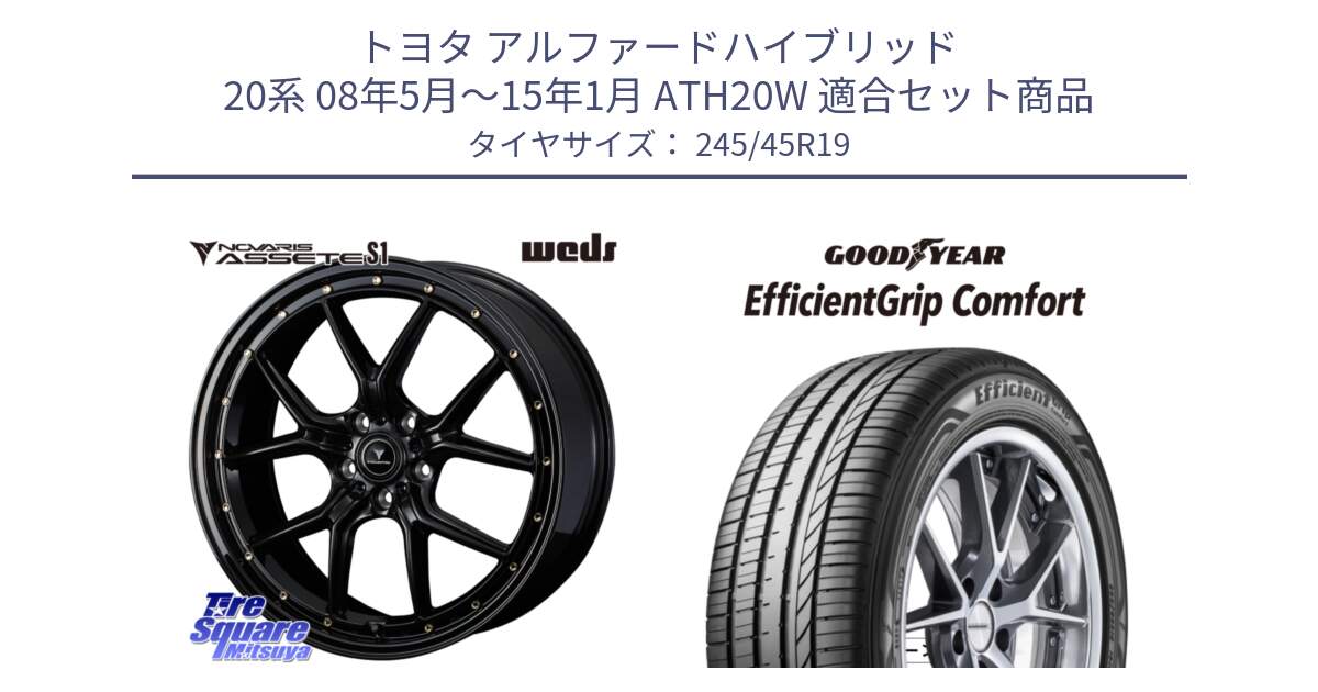 トヨタ アルファードハイブリッド 20系 08年5月～15年1月 ATH20W 用セット商品です。41325 NOVARIS ASSETE S1 ホイール 19インチ と EffcientGrip Comfort サマータイヤ 245/45R19 の組合せ商品です。