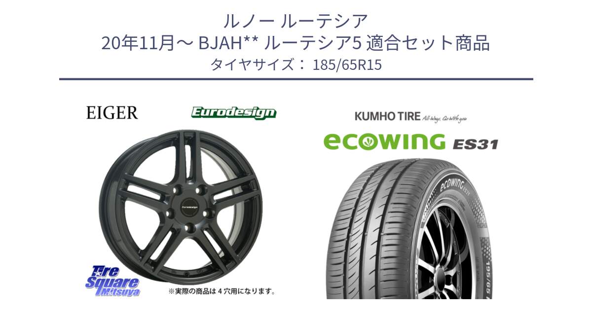 ルノー ルーテシア 20年11月～ BJAH** ルーテシア5 用セット商品です。Eurodesign EIGER ホイール 15インチ と ecoWING ES31 エコウィング サマータイヤ 185/65R15 の組合せ商品です。
