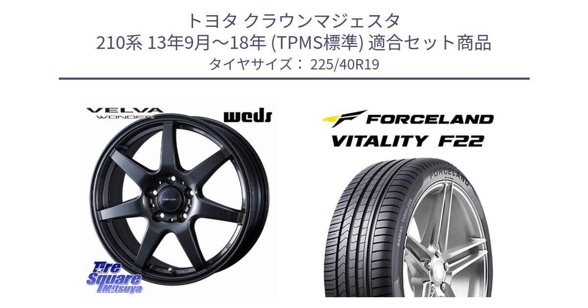トヨタ クラウンマジェスタ 210系 13年9月～18年 (TPMS標準) 用セット商品です。VELVA WONDER ヴェルヴァワンダー ホイール 19インチ と Vitality F22 在庫● サマータイヤ 225/40ZR19 2025年製 ●サマーセール● 225/40R19 の組合せ商品です。