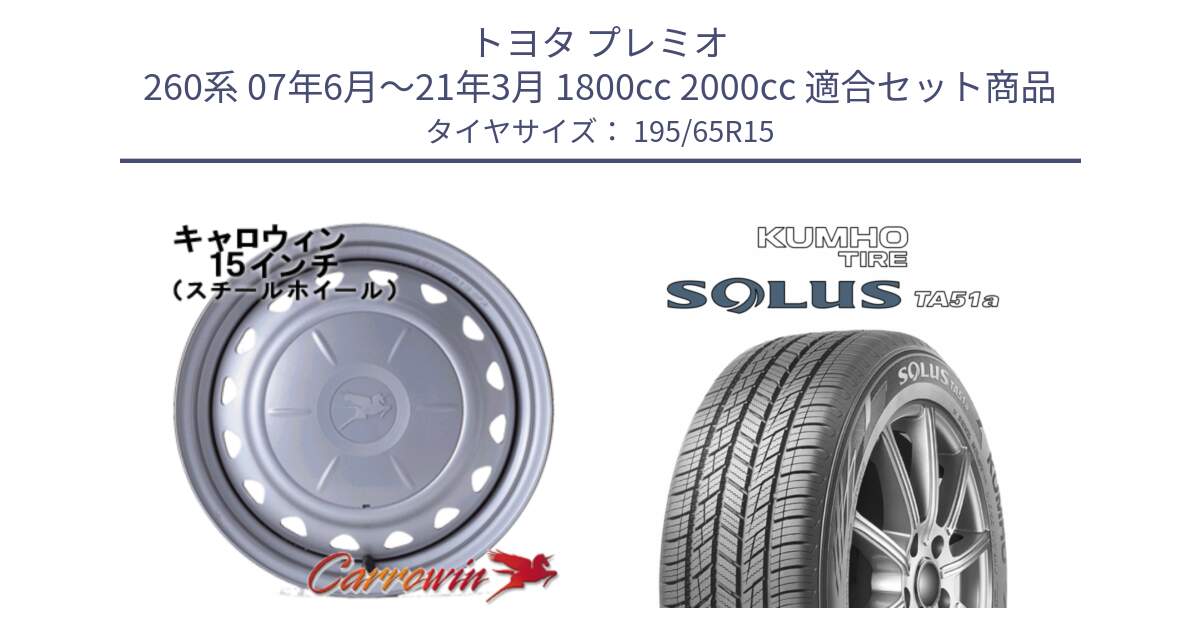 トヨタ プレミオ 260系 07年6月～21年3月 1800cc 2000cc 用セット商品です。キャロウィン PS-602 スチールホイール  15インチ と SOLUS TA51a サマータイヤ 195/65R15 の組合せ商品です。