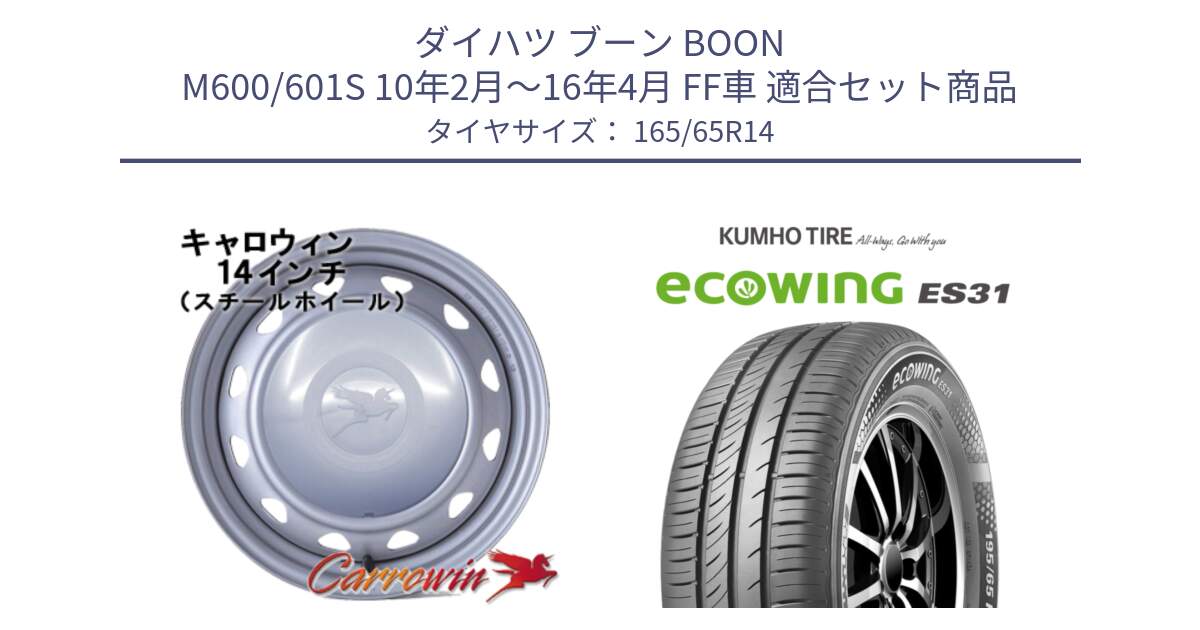 ダイハツ ブーン BOON M600/601S 10年2月～16年4月 FF車 用セット商品です。キャロウィン PC-553 スチールホイール  14インチ と ecoWING ES31 エコウィング サマータイヤ 165/65R14 の組合せ商品です。