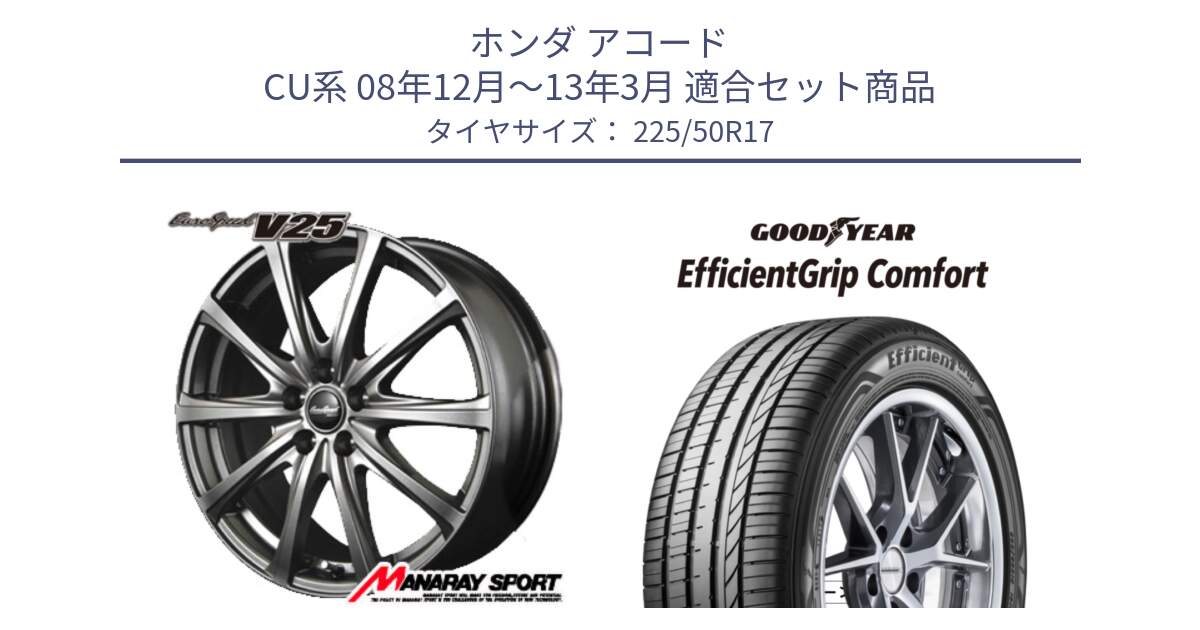 ホンダ アコード CU系 08年12月～13年3月 用セット商品です。MID EuroSpeed ユーロスピード V25 ホイール 17インチ と EffcientGrip Comfort サマータイヤ 225/50R17 の組合せ商品です。