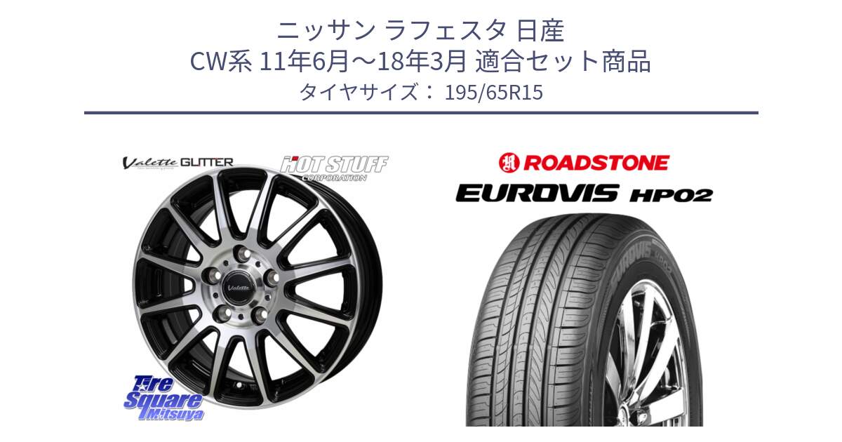 ニッサン ラフェスタ 日産 CW系 11年6月～18年3月 用セット商品です。Valette GLITTER グリッター ホイール 15インチ と ロードストーン EUROVIS HP02 サマータイヤ 195/65R15 の組合せ商品です。