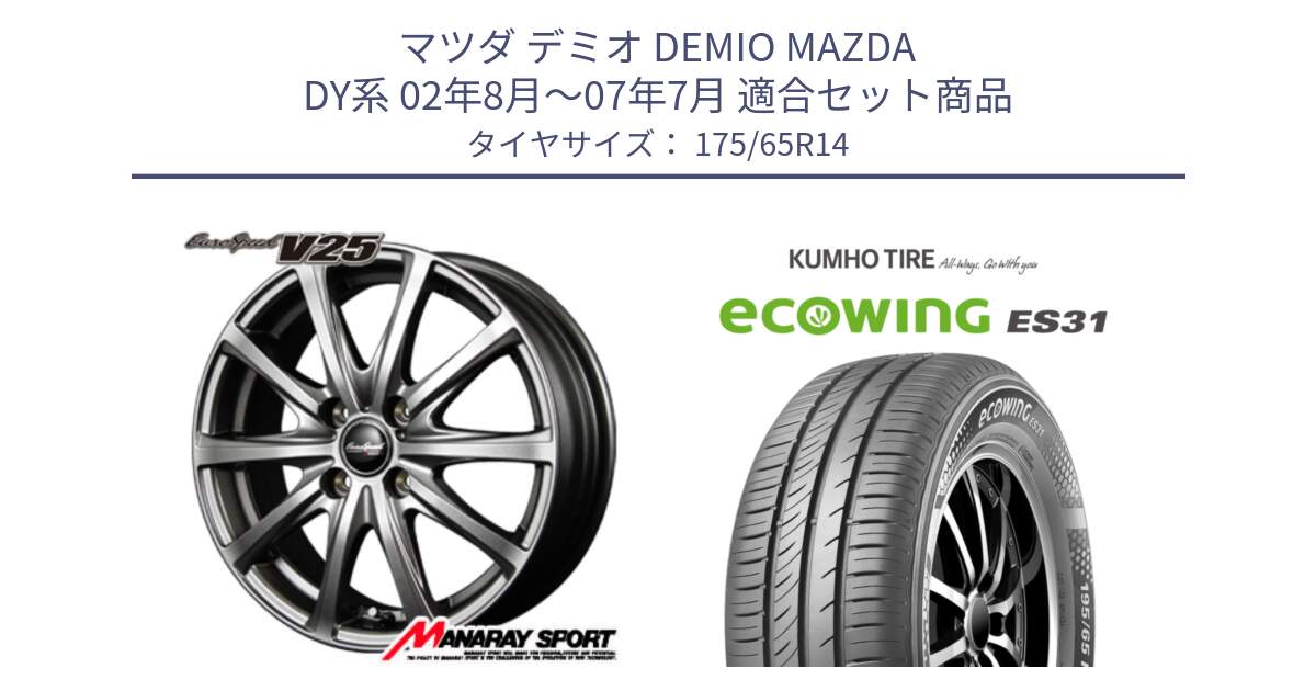 マツダ デミオ DEMIO MAZDA DY系 02年8月～07年7月 用セット商品です。MID EuroSpeed ユーロスピード V25 ホイール 14インチ と ecoWING ES31 エコウィング サマータイヤ 175/65R14 の組合せ商品です。