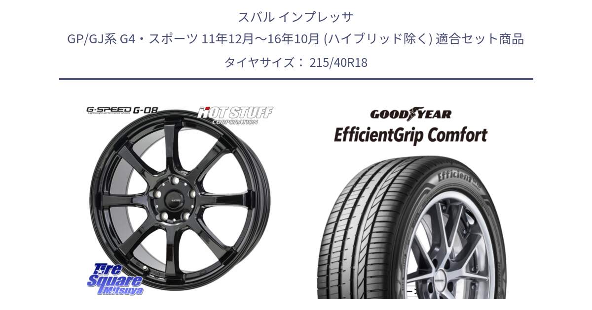 スバル インプレッサ GP/GJ系 G4・スポーツ 11年12月～16年10月 (ハイブリッド除く) 用セット商品です。G-SPEED G-08 ホイール 18インチ と EffcientGrip Comfort サマータイヤ 215/40R18 の組合せ商品です。