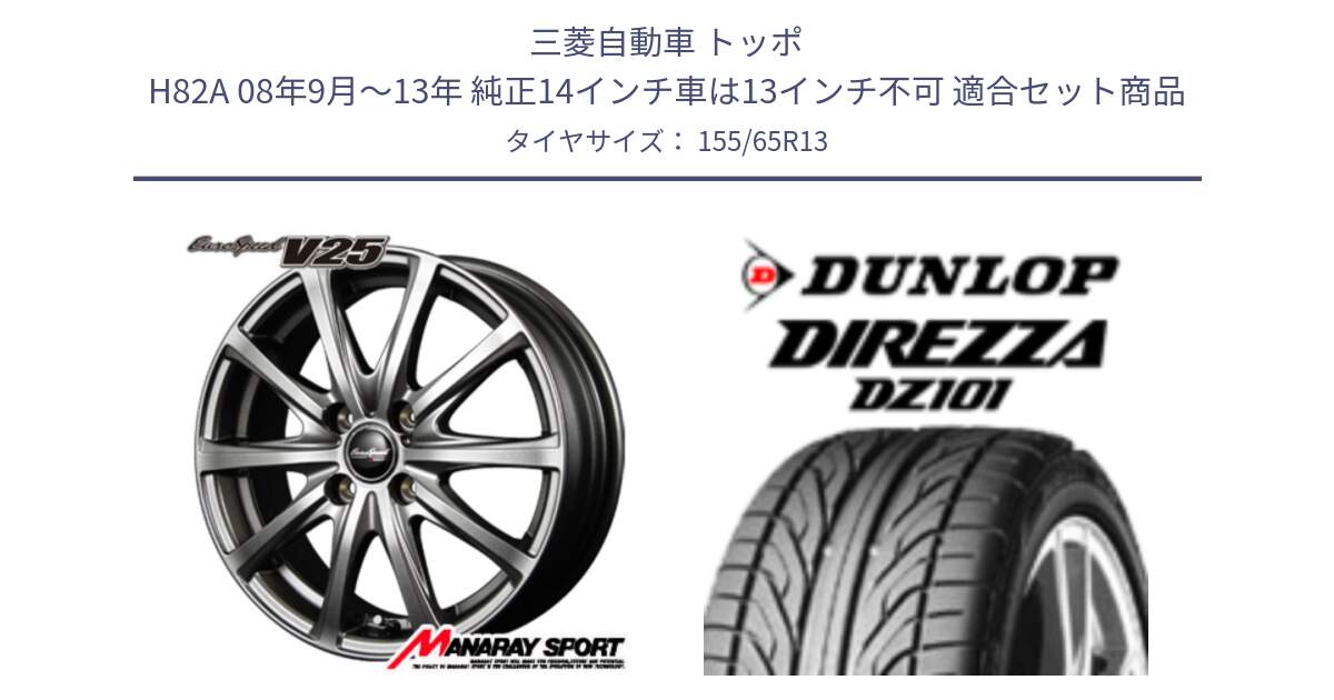 三菱自動車 トッポ H82A 08年9月～13年 純正14インチ車は13インチ不可 用セット商品です。MID EuroSpeed ユーロスピード V25 ホイール 13インチ と ダンロップ DIREZZA DZ101 ディレッツァ サマータイヤ 155/65R13 の組合せ商品です。
