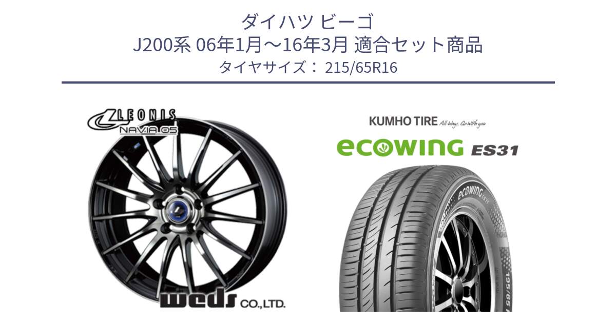 ダイハツ ビーゴ J200系 06年1月～16年3月 用セット商品です。36260 レオニス Navia ナヴィア05 BPB ウェッズ ホイール 16インチ と ecoWING ES31 エコウィング サマータイヤ 215/65R16 の組合せ商品です。