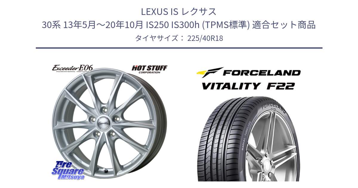 LEXUS IS レクサス 30系 13年5月～20年10月 IS250 IS300h (TPMS標準) 用セット商品です。エクシーダー E06 平座仕様(トヨタ車専用) 18インチ と Vitality F22 在庫● サマータイヤ 225/40ZR18 2025年製 ●サマーセール● 225/40R18 の組合せ商品です。