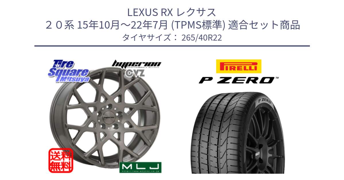 LEXUS RX レクサス ２０系 15年10月～22年7月 (TPMS標準) 用セット商品です。huperion ハイペリオン CVZ ホイール 22インチ と 24年製 XL J LR P ZERO PNCS ジャガー・ランドローバー承認 レンジローバーヴェラール (L560) 並行 265/40R22 の組合せ商品です。
