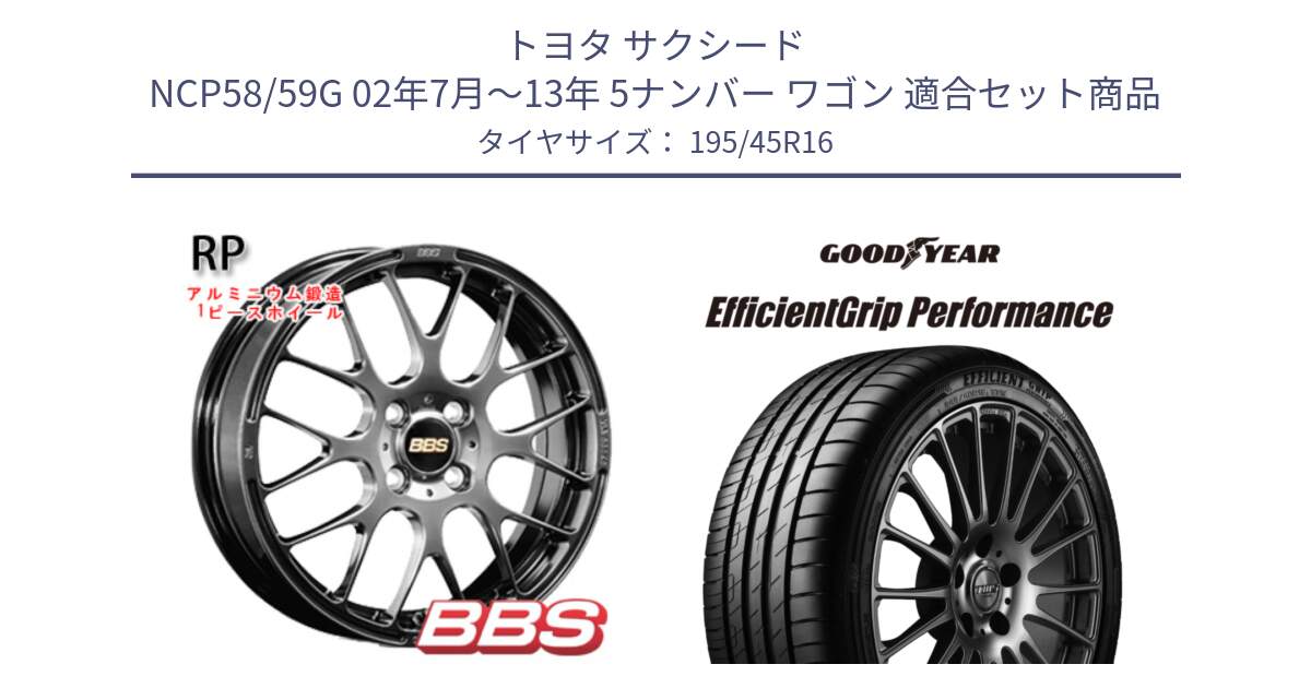 トヨタ サクシード NCP58/59G 02年7月～13年 5ナンバー ワゴン 用セット商品です。RP 鍛造1ピース ホイール 16インチ と 25年製 XL EfficientGrip Performance 並行 195/45R16 の組合せ商品です。