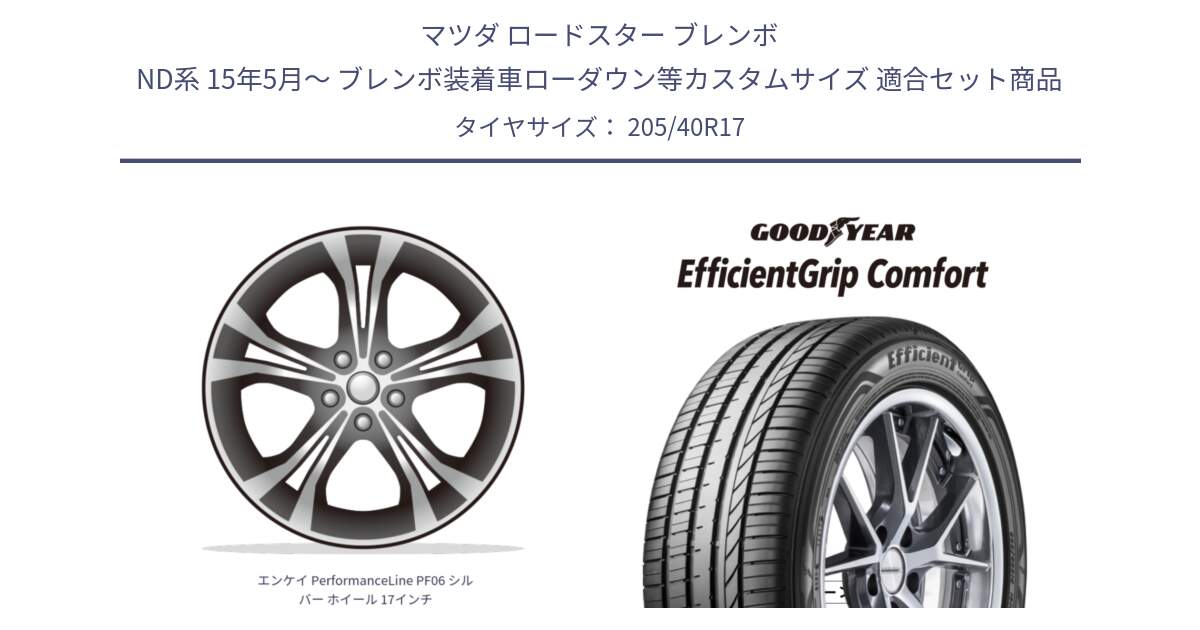 マツダ ロードスター ブレンボ ND系 15年5月～ ブレンボ装着車ローダウン等カスタムサイズ 用セット商品です。エンケイ PerformanceLine PF06 シルバー ホイール 17インチ と EffcientGrip Comfort サマータイヤ 205/40R17 の組合せ商品です。