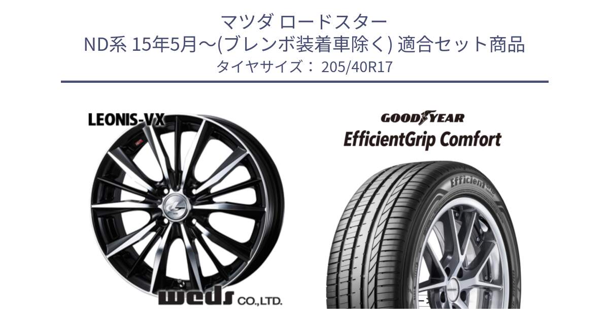 マツダ ロードスター ND系 15年5月～(ブレンボ装着車除く) 用セット商品です。33256 レオニス VX ウェッズ Leonis BKMC ホイール 17インチ と EffcientGrip Comfort サマータイヤ 205/40R17 の組合せ商品です。