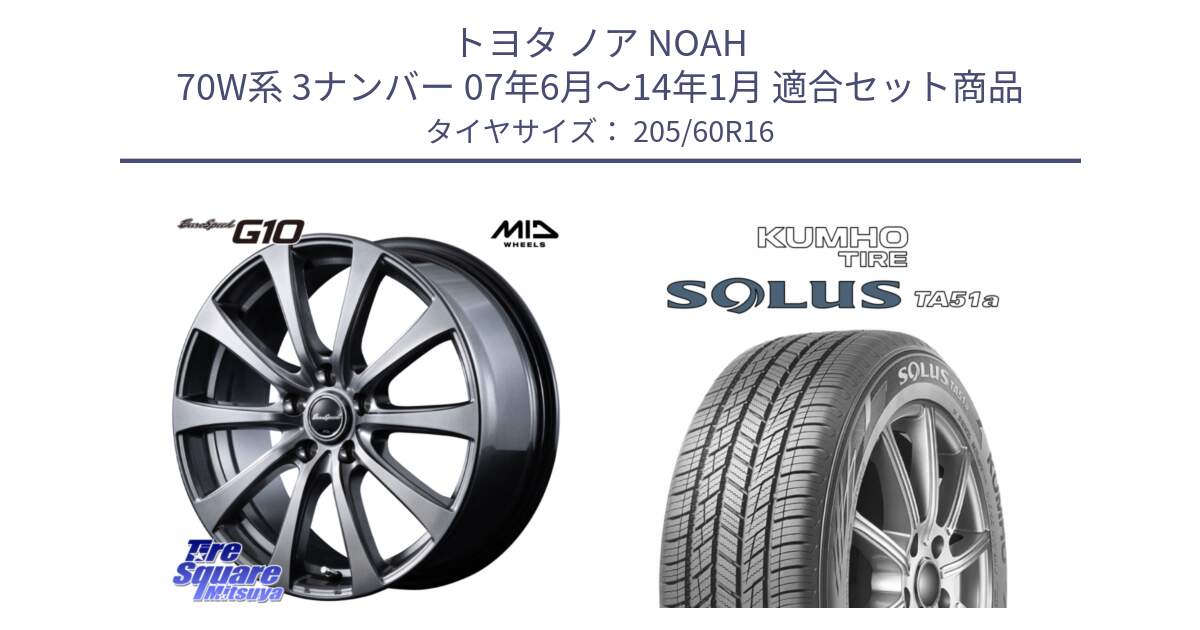 トヨタ ノア NOAH 70W系 3ナンバー 07年6月～14年1月 用セット商品です。MID EuroSpeed G10 在庫● ホイール 16インチ と SOLUS TA51a サマータイヤ 205/60R16 の組合せ商品です。