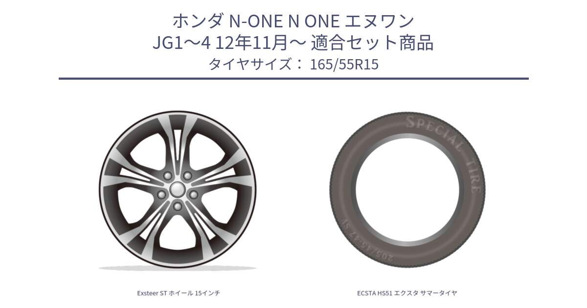 ホンダ N-ONE N ONE エヌワン JG1～4 12年11月～ 用セット商品です。Exsteer ST ホイール 15インチ と ECSTA HS51 エクスタ サマータイヤ 165/55R15 の組合せ商品です。