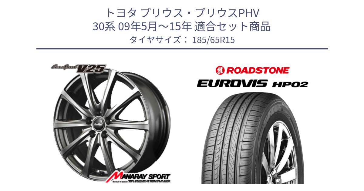 トヨタ プリウス・プリウスPHV 30系 09年5月～15年 用セット商品です。ユーロスピード V25 平座仕様(トヨタ車専用)  15インチ MID EuroSpeed  と ロードストーン EUROVIS HP02 サマータイヤ 185/65R15 の組合せ商品です。