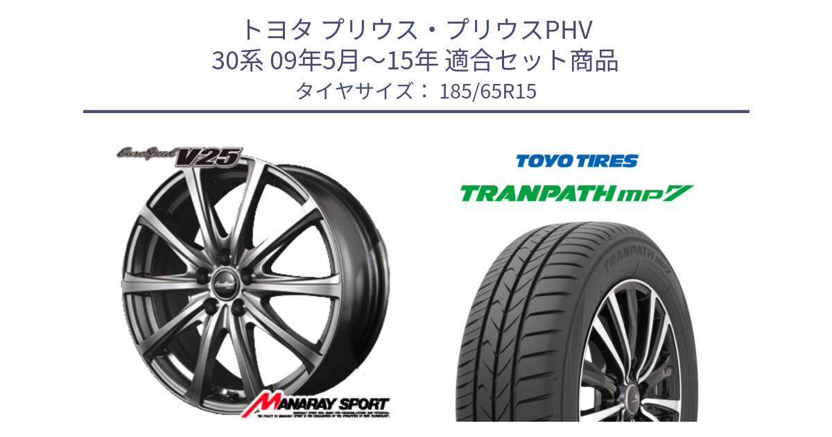 トヨタ プリウス・プリウスPHV 30系 09年5月～15年 用セット商品です。ユーロスピード V25 平座仕様(トヨタ車専用)  15インチ MID EuroSpeed  と トランパス MP7 在庫● 2025年製 トーヨー TRANPATH ミニバン サマータイヤ 185/65R15 の組合せ商品です。