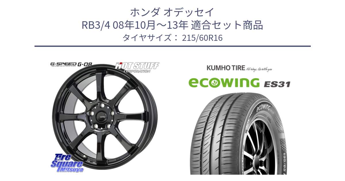 ホンダ オデッセイ RB3/4 08年10月～13年 用セット商品です。G-SPEED G-08 ホイール 16インチ と ecoWING ES31 エコウィング サマータイヤ 215/60R16 の組合せ商品です。