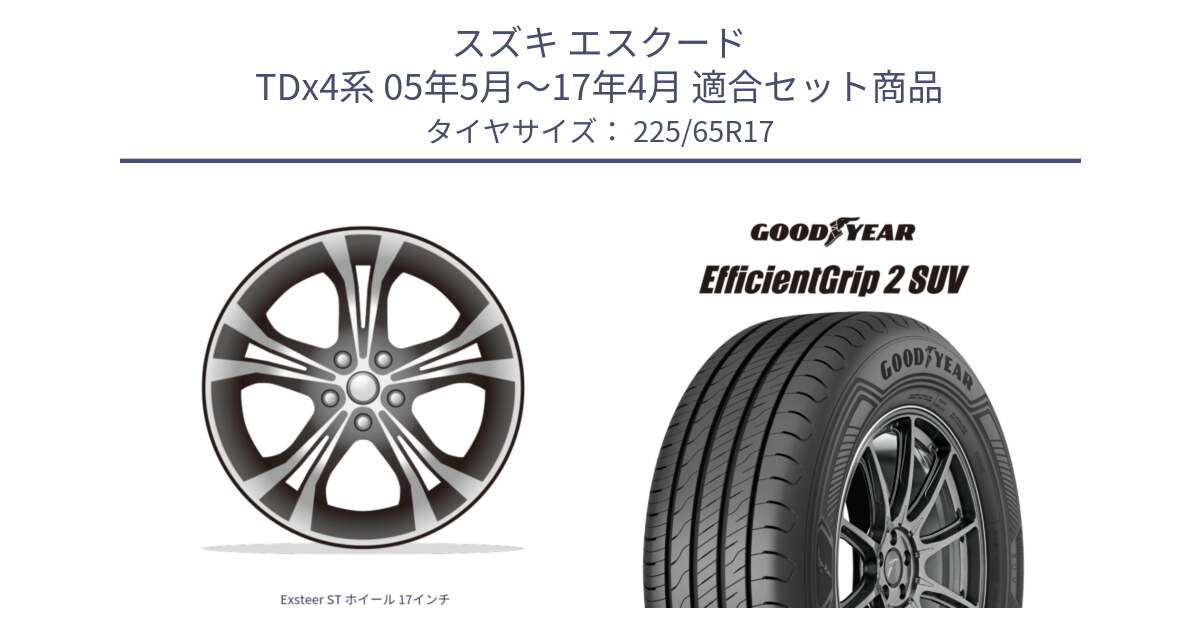 スズキ エスクード TDx4系 05年5月～17年4月 用セット商品です。Exsteer ST ホイール 17インチ と 23年製 XL EfficientGrip 2 SUV 並行 225/65R17 の組合せ商品です。