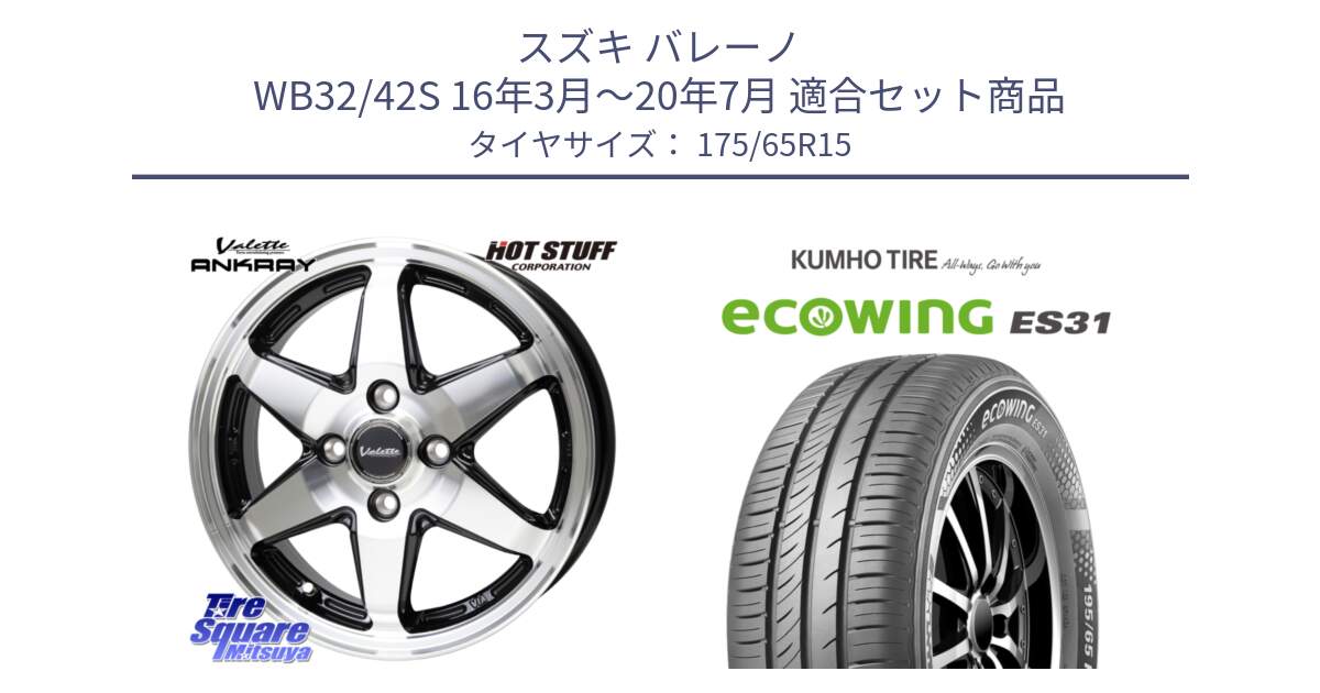 スズキ バレーノ WB32/42S 16年3月～20年7月 用セット商品です。Valette ANKRAY アンクレイ ホイール 15インチ と ecoWING ES31 エコウィング サマータイヤ 175/65R15 の組合せ商品です。