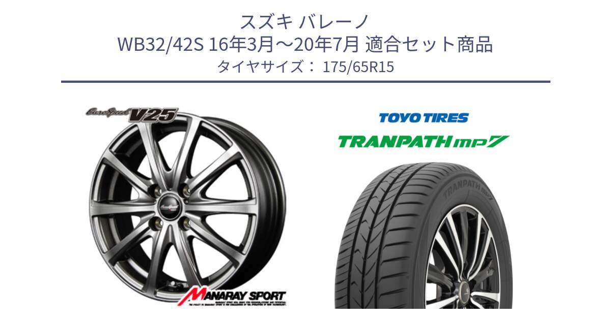 スズキ バレーノ WB32/42S 16年3月～20年7月 用セット商品です。MID EuroSpeed ユーロスピード V25 ホイール 15インチ と トランパス MP7 在庫● 2025年製 トーヨー TRANPATH ミニバン サマータイヤ ★サマーセール★  175/65R15 の組合せ商品です。